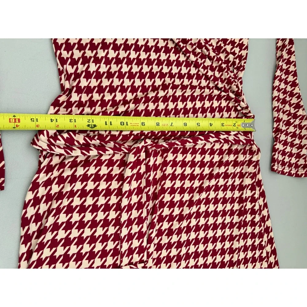 Romeo & Juliet Couture Red Houndstooth Wrap Dress Long Sleeve Midi  L Office